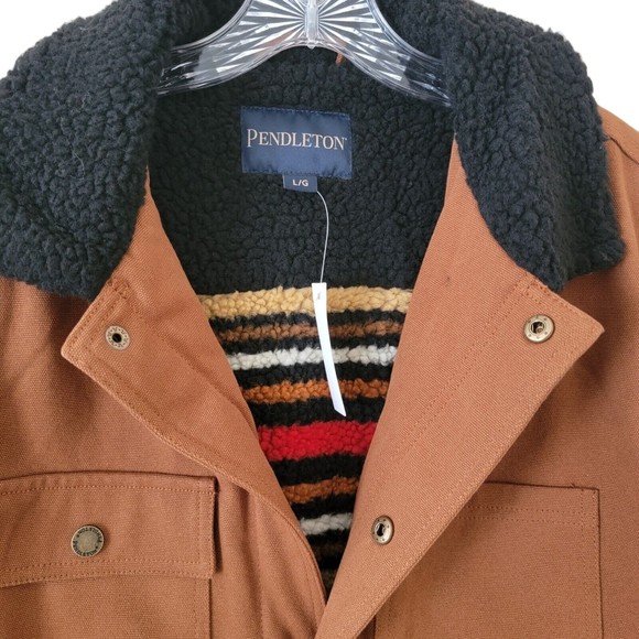 Pendleton Whiskey Brown Canvas Sherpa Lined Jacket Medium Western Workwear - Picture 4 of 6